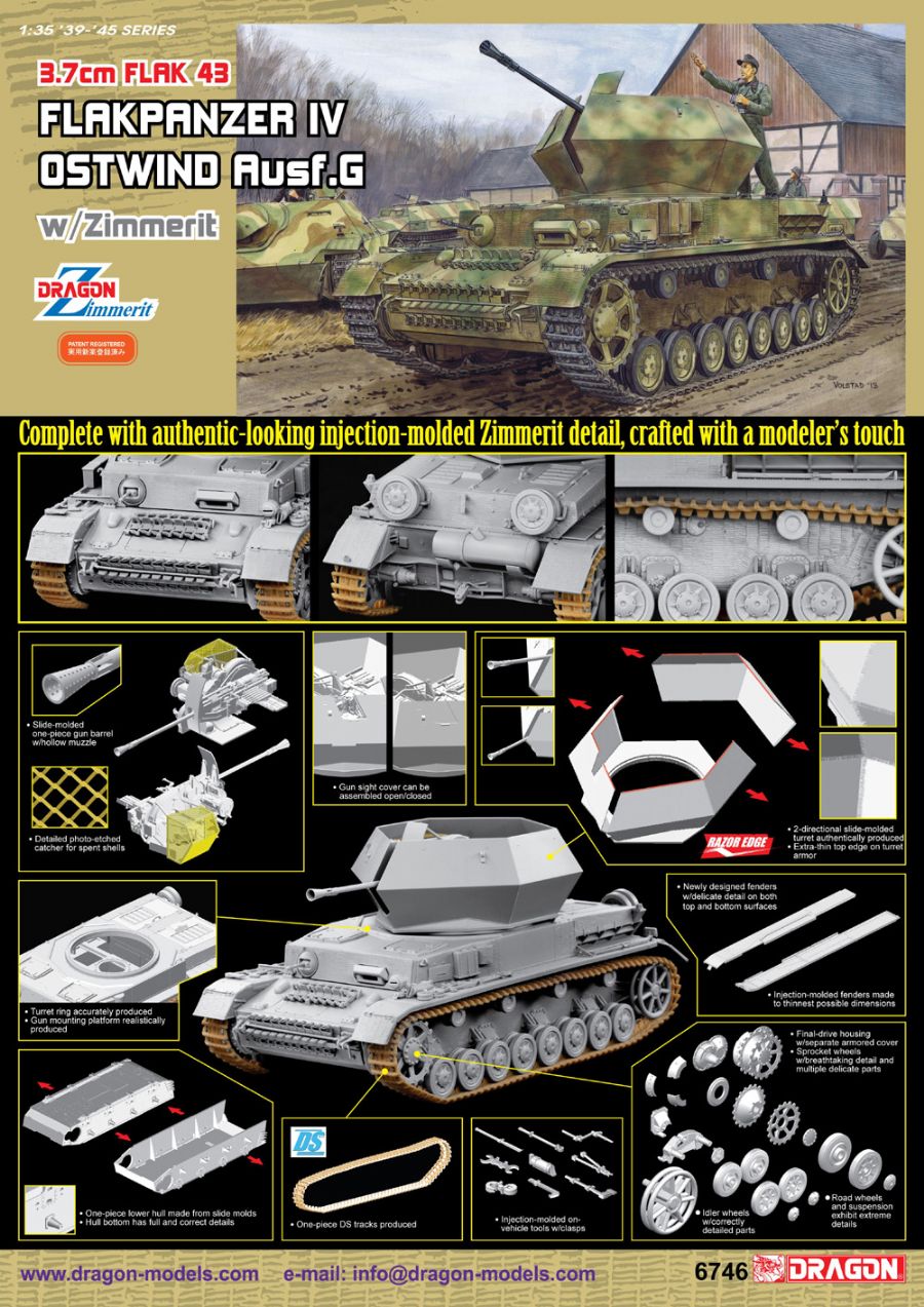Dragon Models 1/35 Flakpanzer 4 Ausf A Ostwind W/Zimmerit Scale Model Dragon