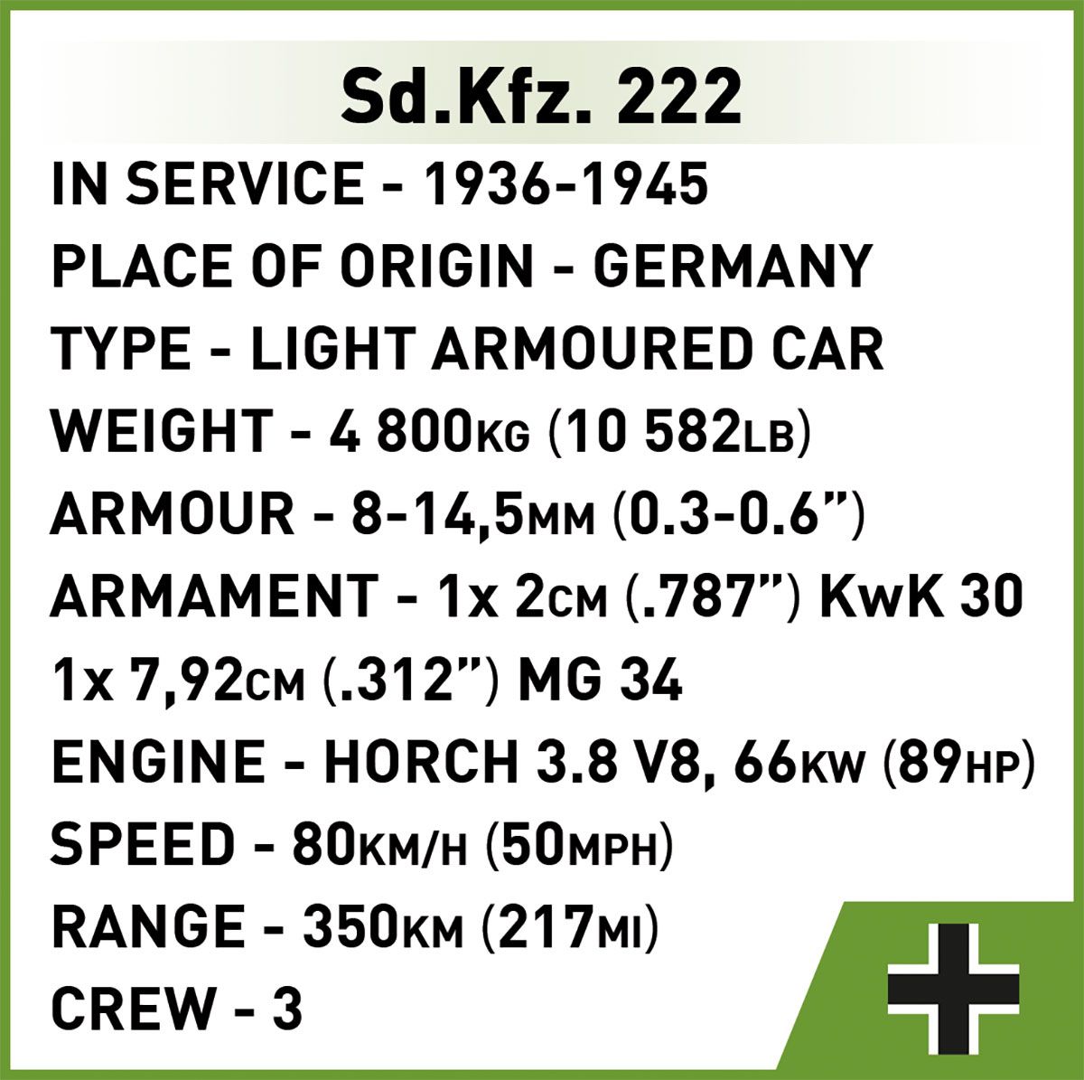 Cobi 1:28 Scale SD.Kfz. 222 Brick Model Kit Cobi