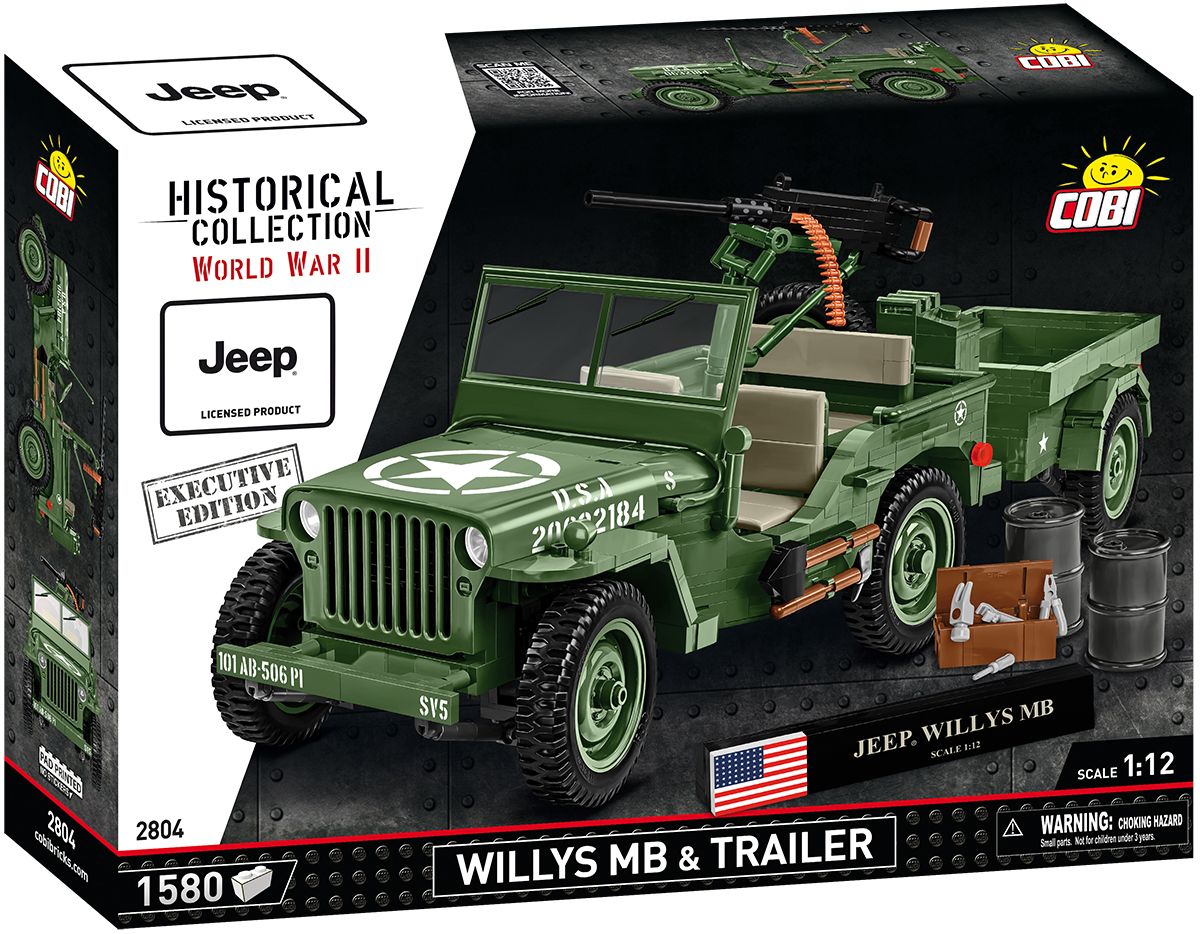 Cobi 1/12 Scale Willys MB & Trailer - Executive Edition Brick Model Kit Cobi