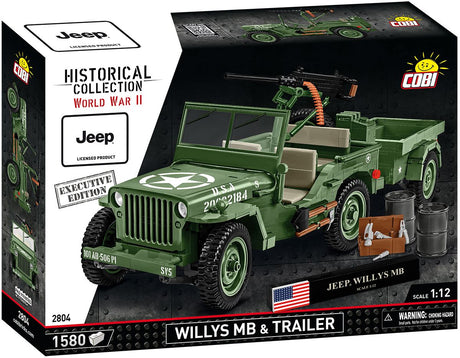 Cobi 1/12 Scale Willys MB & Trailer - Executive Edition Brick Model Kit Cobi