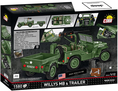 Cobi 1/12 Scale Willys MB & Trailer - Executive Edition Brick Model Kit Cobi