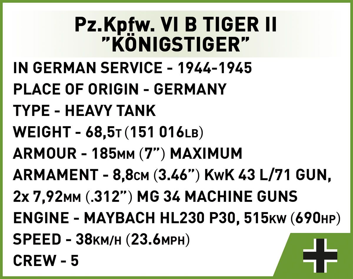 Cobi 1/48 Pz.Kpfw. VI B Tiger II Konigstiger Brick Model Kit Cobi