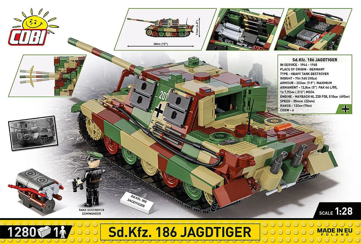 Cobi 1/28 Scale Sd.Kfz. 186 Jagdtiger Brick Model Kit [variant_option4]