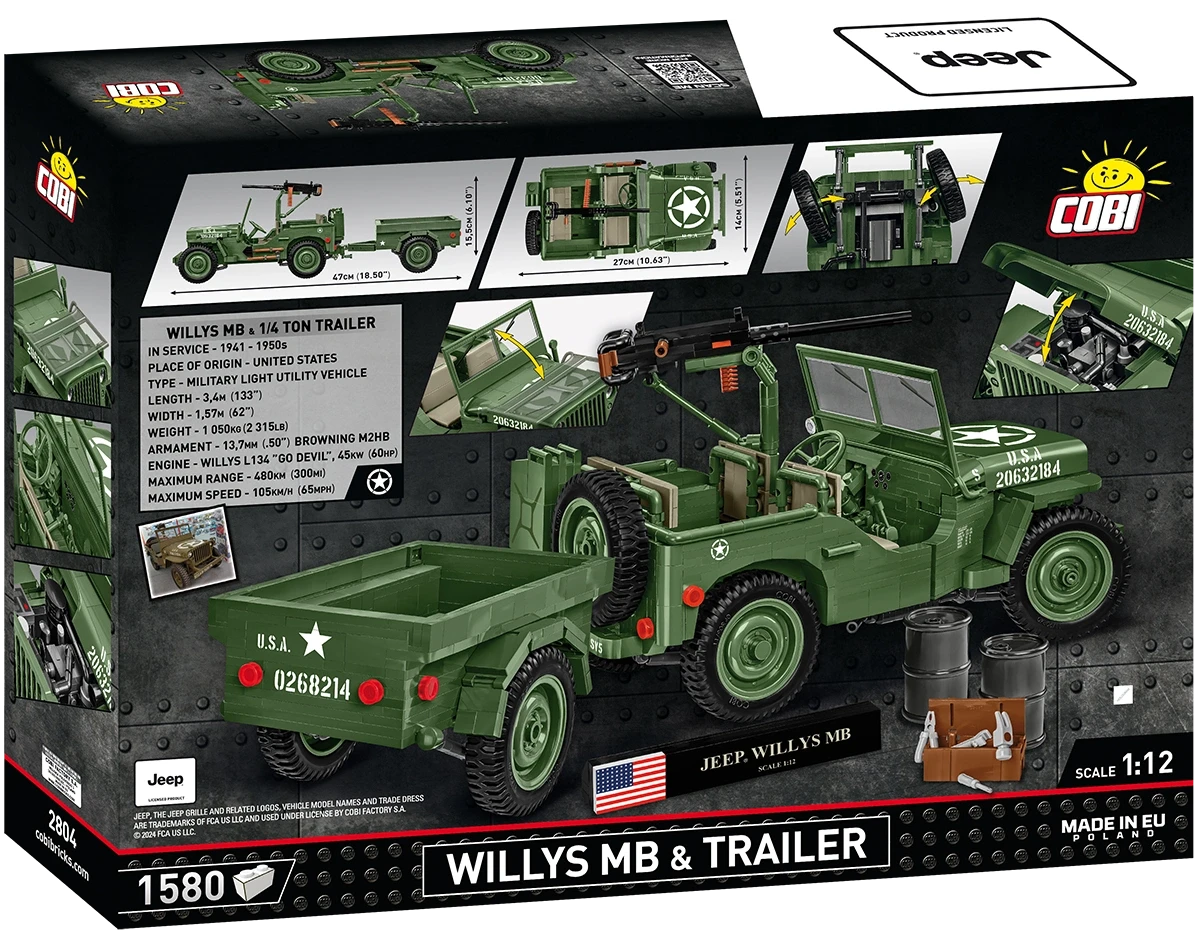 Cobi 1/12 Scale Willys MB & Trailer - Executive Edition Brick Model Kit [variant_option4]