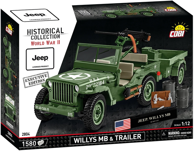 Cobi 1/12 Scale Willys MB & Trailer - Executive Edition Brick Model Kit [variant_option4]