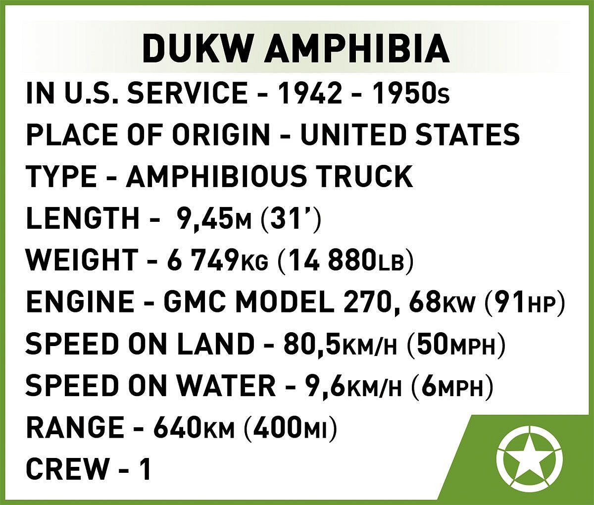Cobi 1/35 Scale DUKW Amphibia Brick Model Kit [variant_option4]