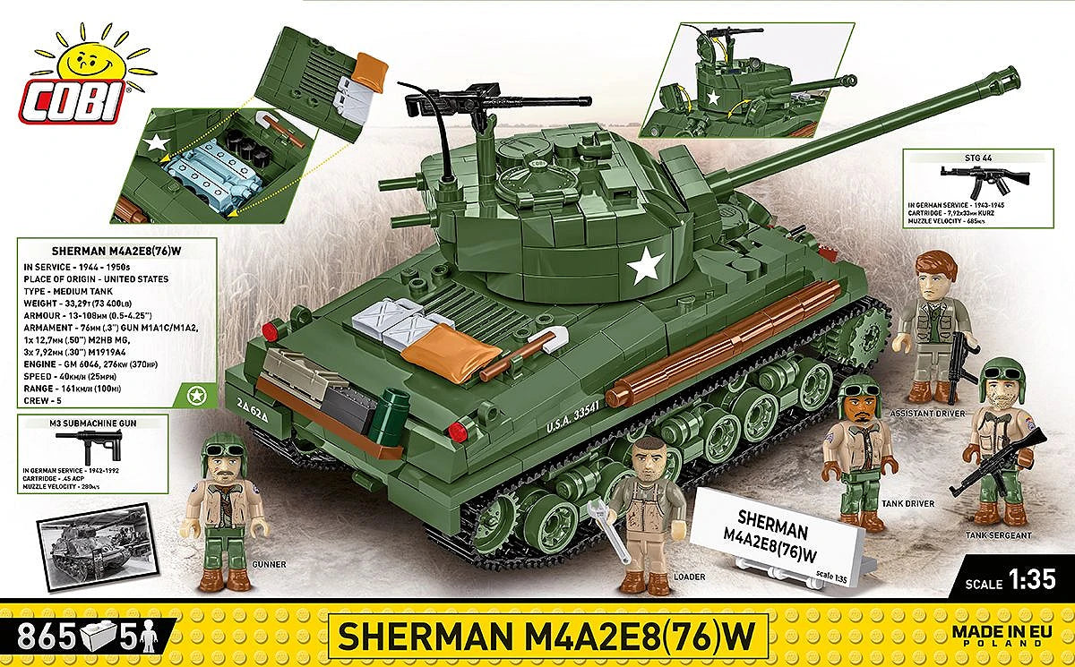 Cobi 1/35 Sherman M4A2E8 (76)W Brick Model Kit Cobi