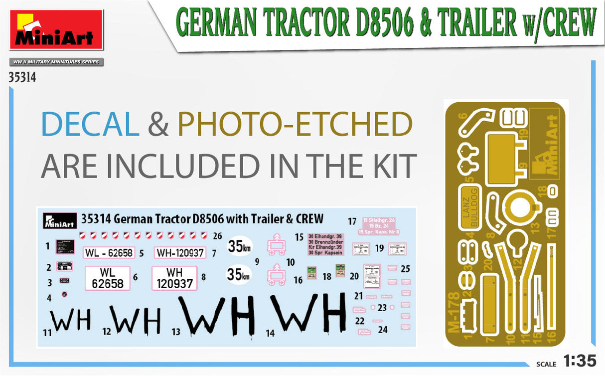 MiniArt 1/35 German Tractor D8506, Trailer w/Crew Scale Model [variant_option4]