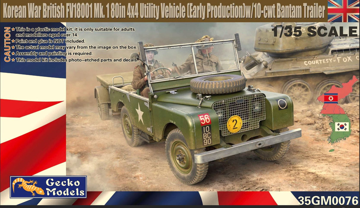 Gecko 1/35 British FV18001 Mk I 80 inch 4X4 Utility Vehicle with Bantam Trailer.