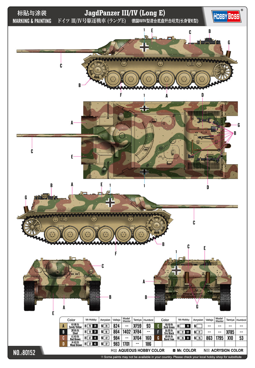 Hobby Boss 1/35 Jagdpanzer 3/4 Long E Scale Model Hobby Boss