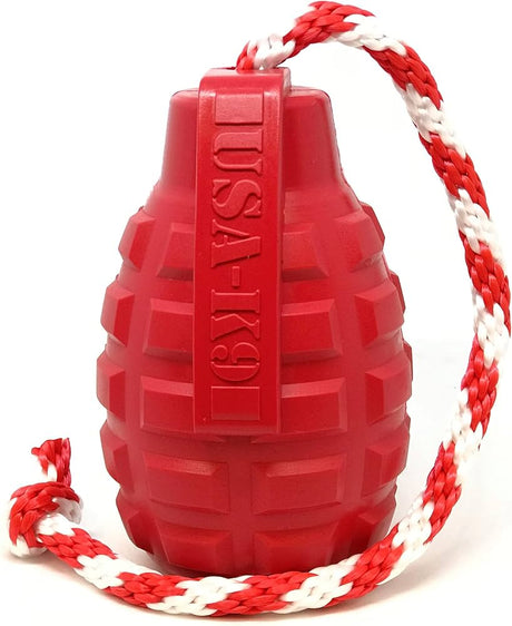 K-9 Grenade Dog Toy With Rope Homeware Red [variant_option4]