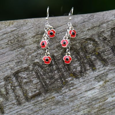 Poppy Red Flowers Drop Hook Earrings