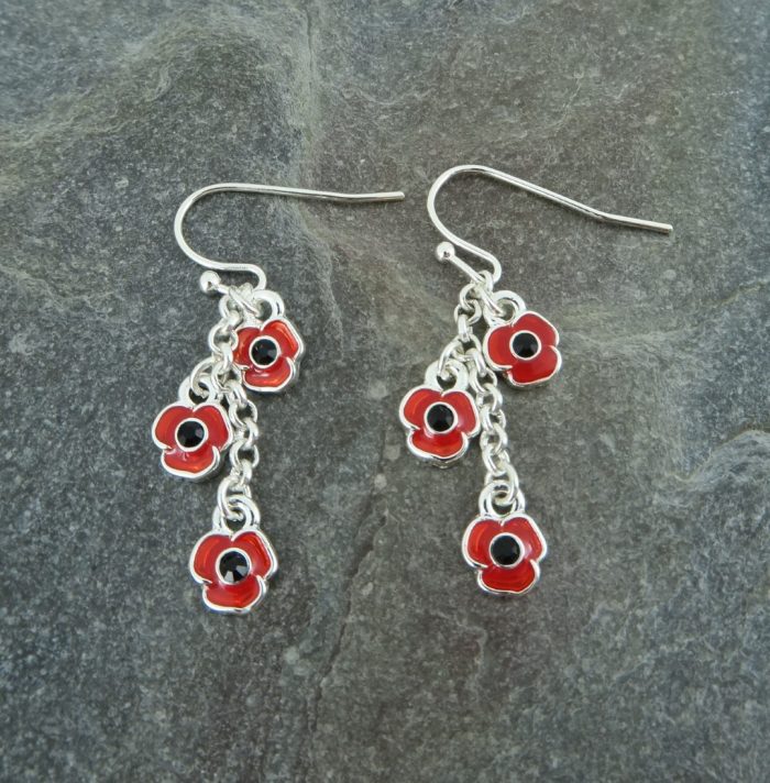 Poppy Red Flowers Drop Hook Earrings