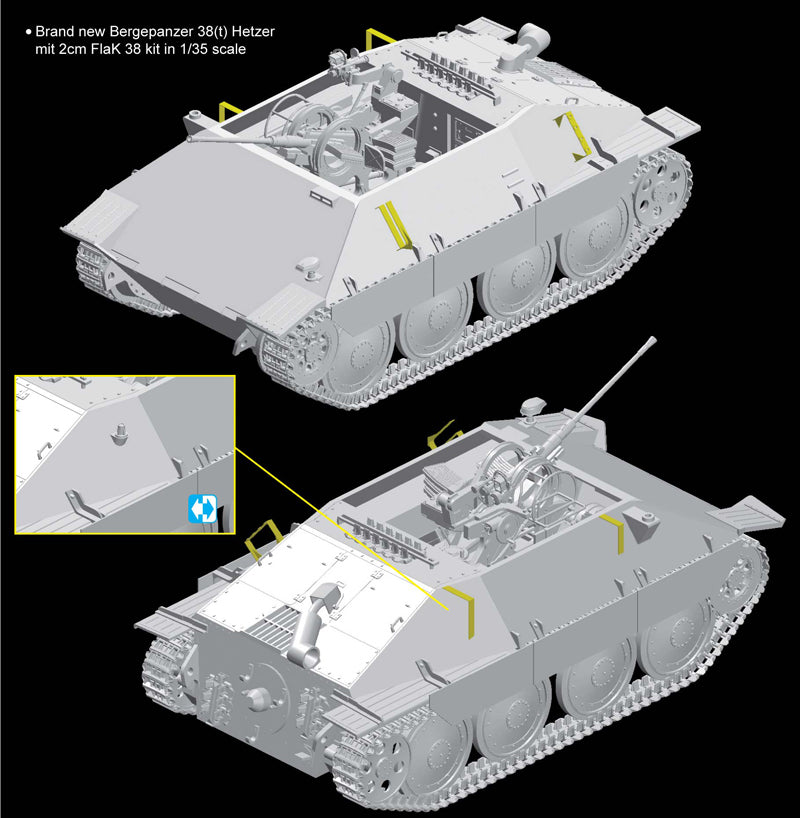 Dragon 1/35 Bergepanzer 38(t) Hetzer mit 2cm Flak 38 w/interior CHECK Kits Dragon
