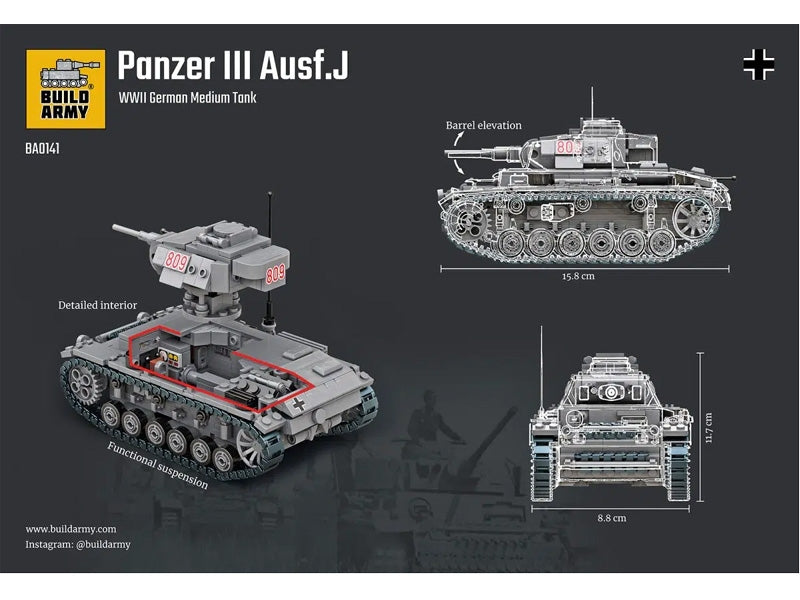 Build Army 1:33 Panzer III Ausf.J (CHECK) Brick Model Kit Build Army