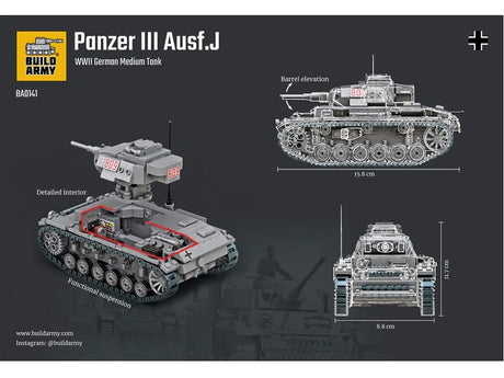Build Army 1/33 Scale Panzer III Ausf. J Brick Model Kit Build Army