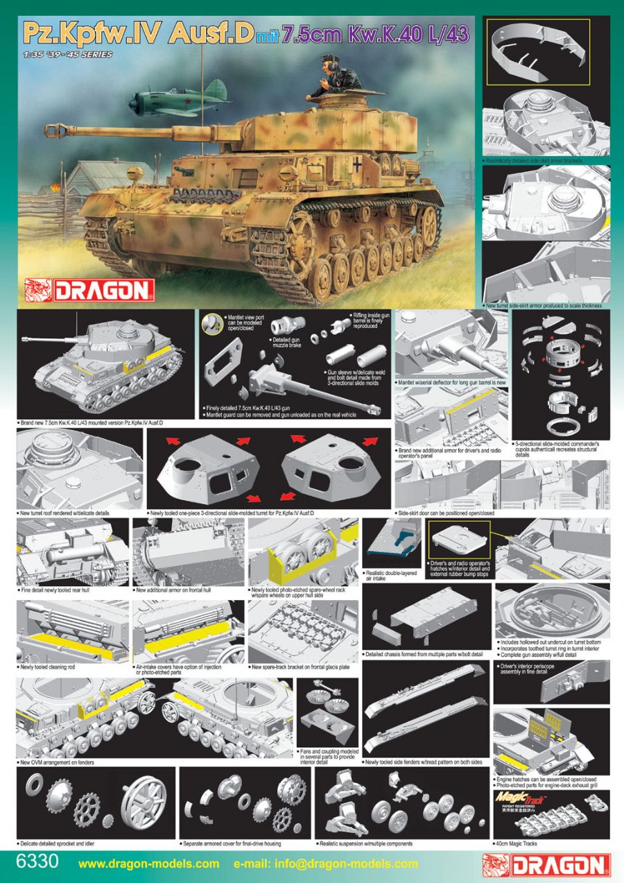 Dragon 1/35 Pz.Kpfw.IV Ausf.D mit 7.5cm Kw.40 L/43 CHECK Kits Dragon