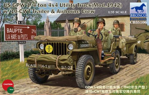 Bronco 1/35 U.S. GPW 1/4ton Truck (Mod.1942) with Trailer & Crew Scale Model [variant_option4]