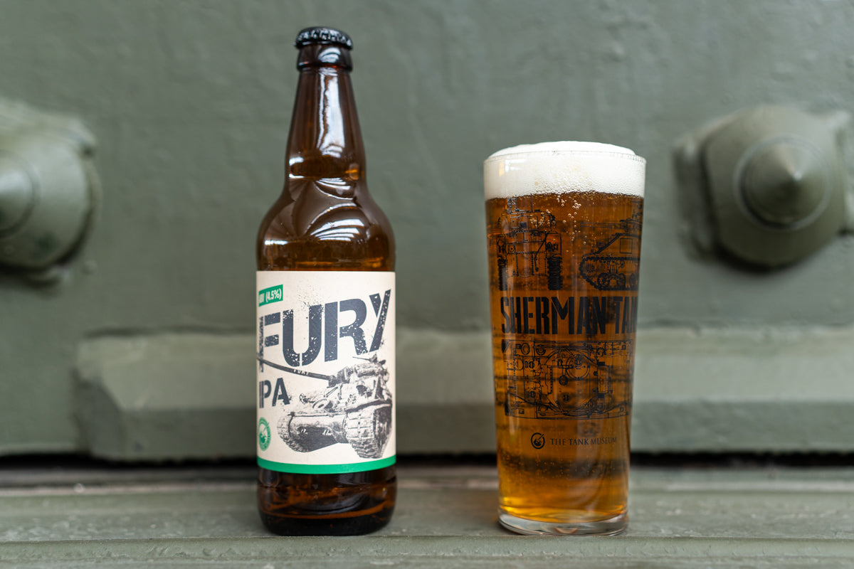Fury Beer and Sherman Blueprint Pint Glass Gift Selection Drink The Tank Museum