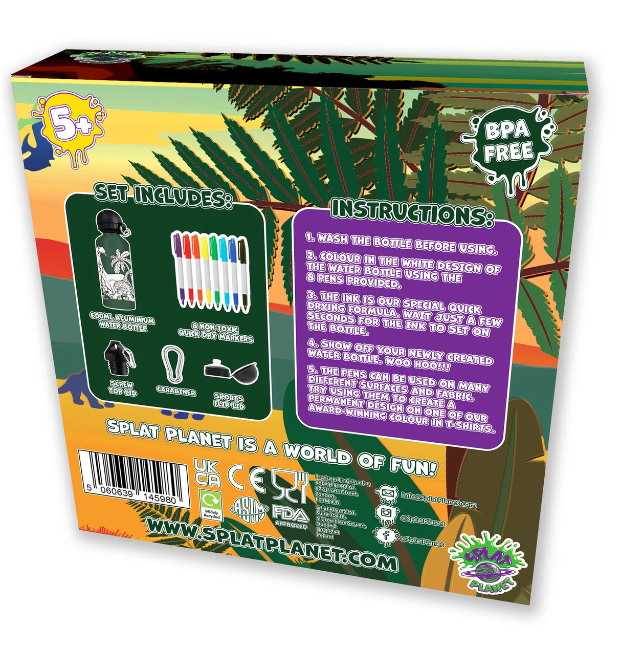 Colour In Water Bottle Dinosaur Drinkware Splat Planet Limited