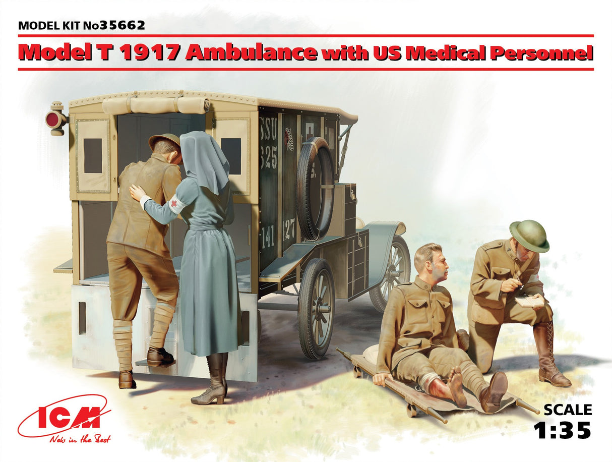 ICM 1:35 Scale Model T 1917 Ambulance & Medical Personnel