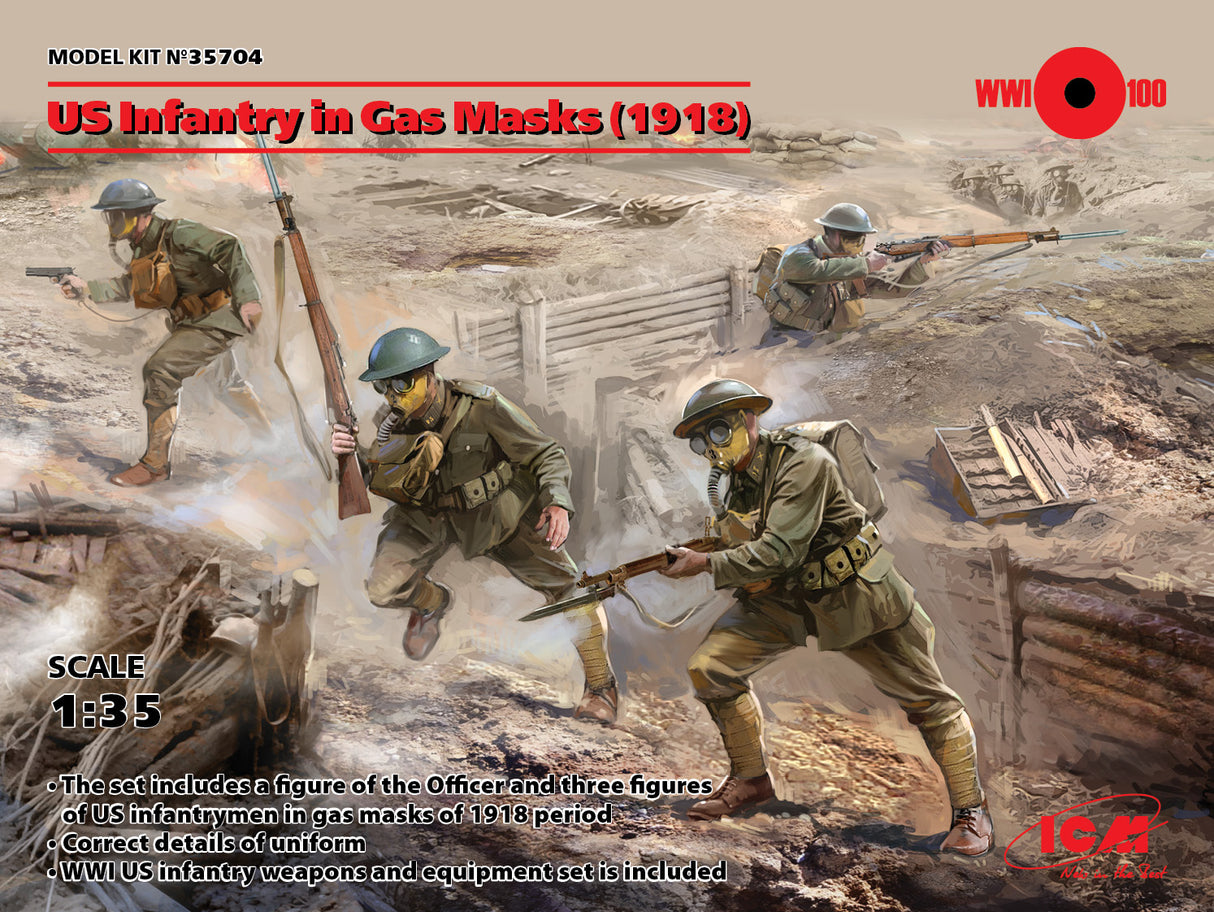 ICM 1:35 Scale U.S. Infantry in Gas Masks (1918)