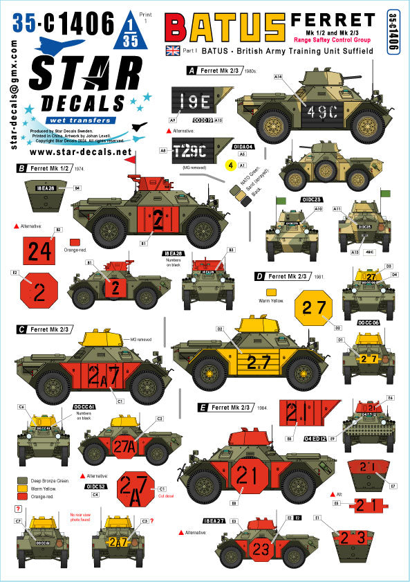 BATUS Decals: Ferret Scout Car, Mk.2, Mk.1/2 and Mk.2/3