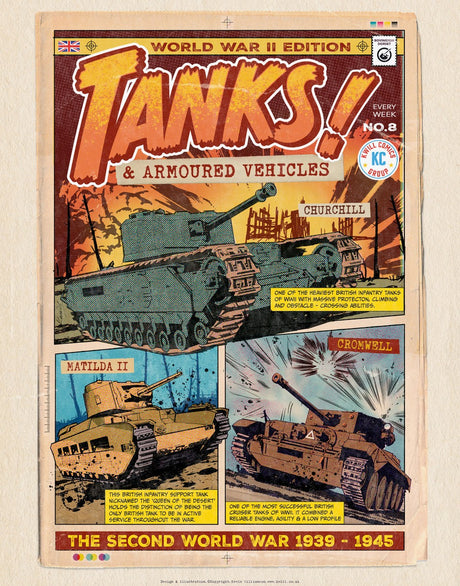 WW2 British Tanks Comic Illustration Print Wall Art Kevin Williamson
