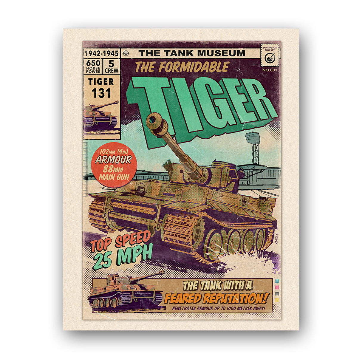 Tiger 131 Tank Comic Illustration Print