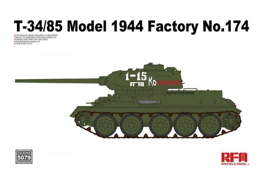 Ryefield Model 1:35 Scale, T-34/85, 1944 Factory No.174