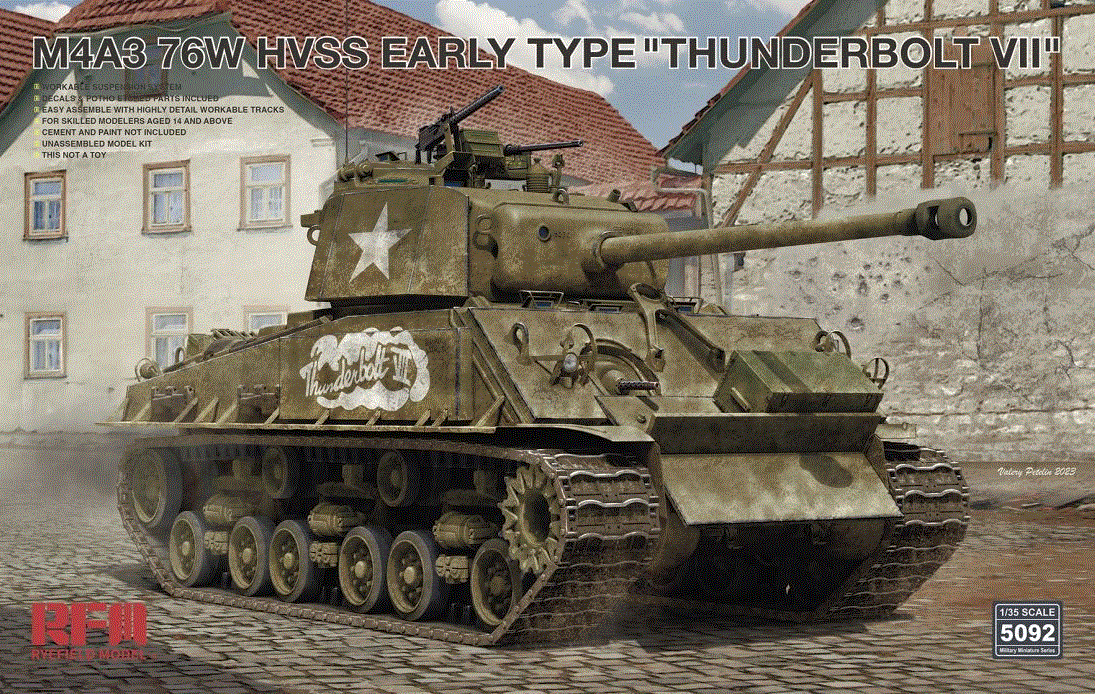 Ryefield Model 1/35 Sherman M4A3 76W Hvss Early Type ” Thunderbolt VII