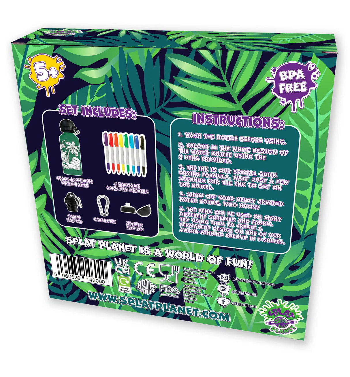 Colour in Water Bottle Safari Drinkware Splat Planet Limited