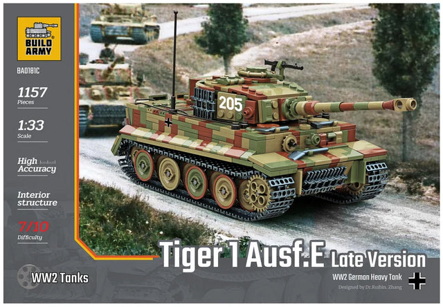 Build Army 1:33 Tiger 1 Ausf.E Later Version Camo (CHECK) Brick Model Kit Build Army