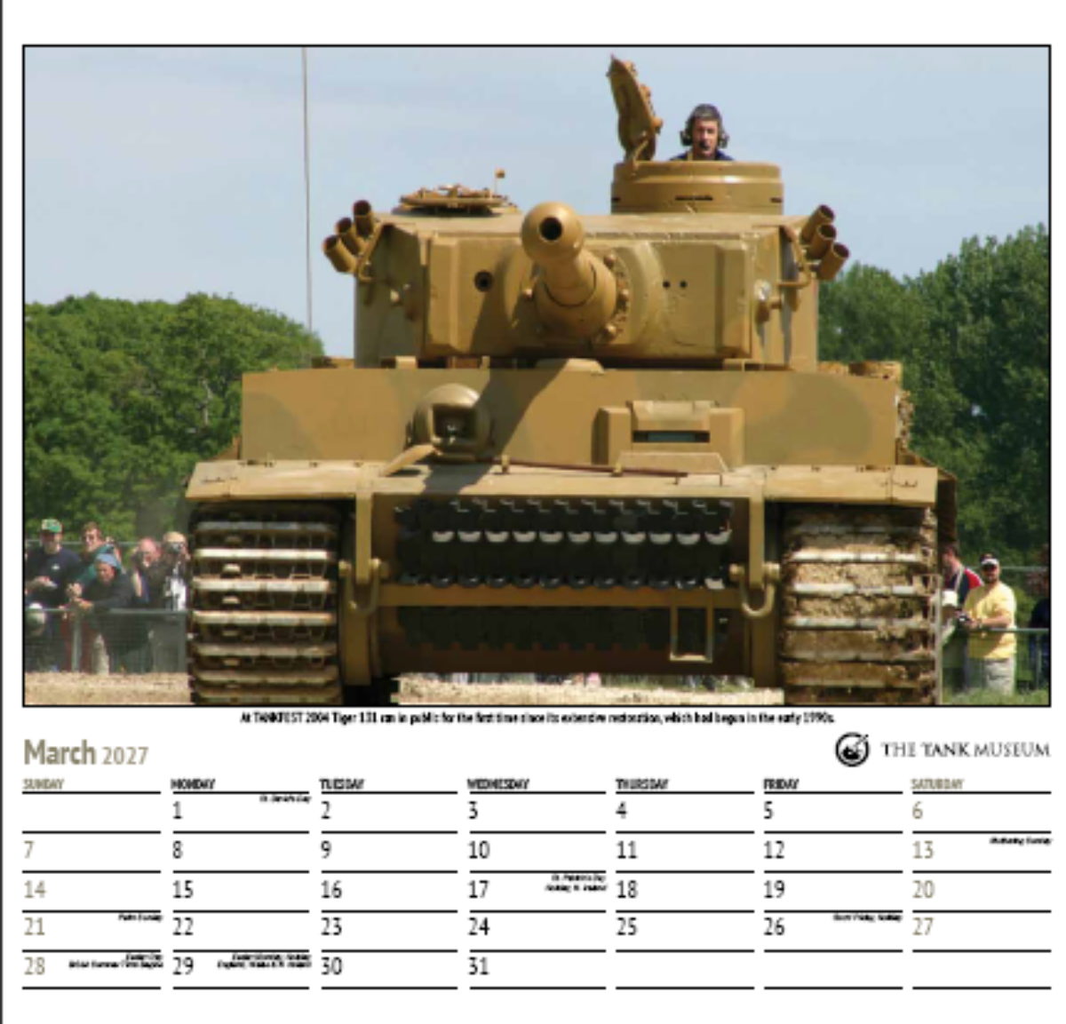 Tank Museum Calendar 2027 Wall Art Studio 27