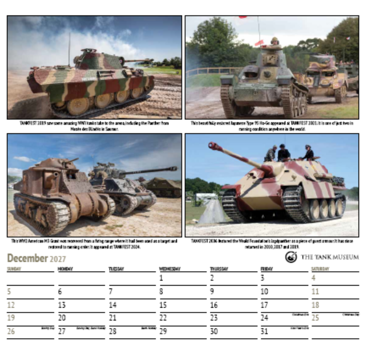 Tank Museum Calendar 2027 Wall Art Studio 27