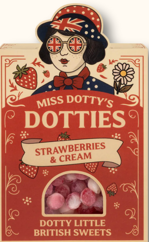 Sir Winston Churchill and WW2 inspired Nostalgic 'Grown Up' Sweets Food Sweet Snob Dotties - Strawberries & Cream sweets