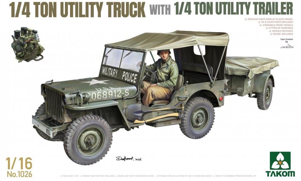 Takom 1/16 Scale ¼-ton Utility Truck & Utility Trailer