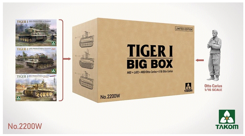 Takom 1/35 Tiger I Big Box Limited Edition (3 tanks & 1 X 1/16 Figure)
