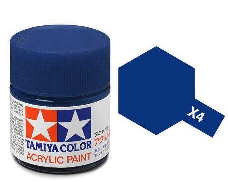 Tamiya 10ml Acrylic High Gloss Paint: X-1 to X-19 Model Paint X-4 Blue [variant_option4]