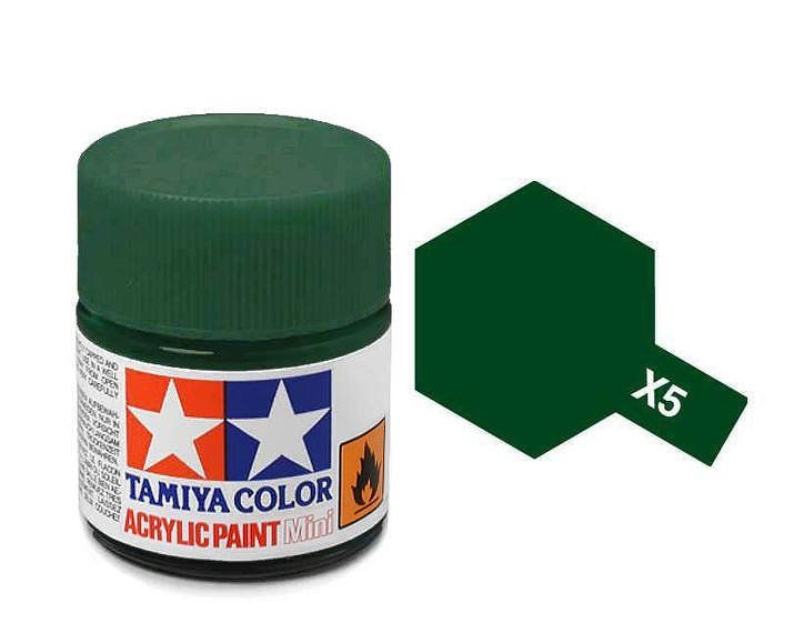 Tamiya 10ml Acrylic High Gloss Paint: X-1 to X-19 Model Paint X-5 Green [variant_option4]