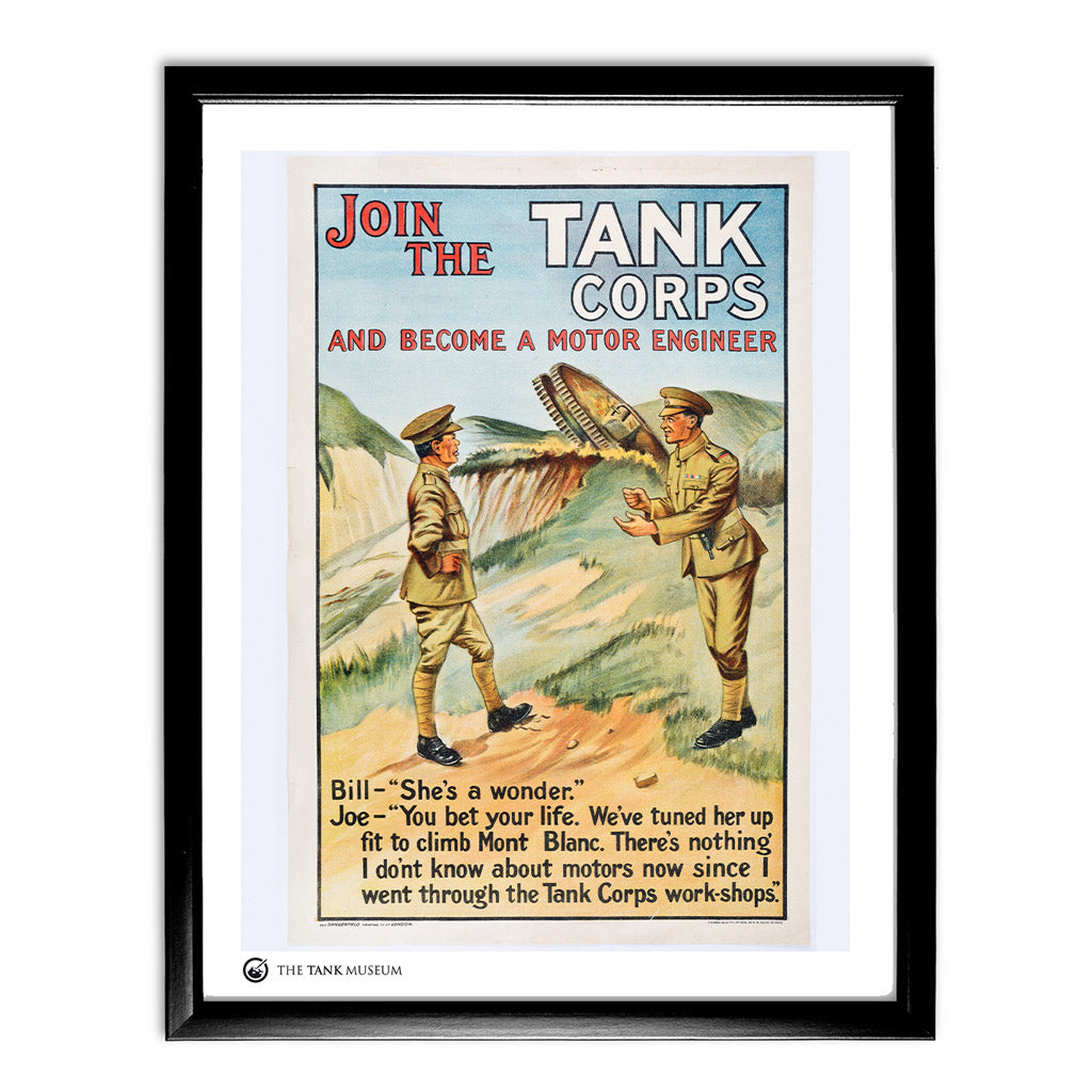 Art Print: Vintage Poster Join the Tank Corps Wall Art 11x14" With Black Frame [variant_option4]