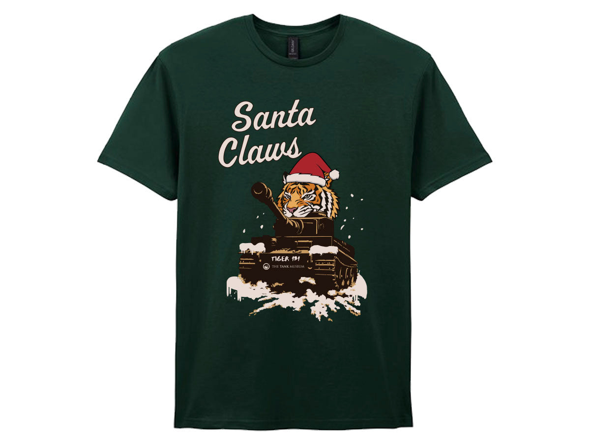 Santa Claws Christmas T-Shirt - Online Exclusive (needs link to other xmas products) (Copy) T-Shirt On Demand Star Editions Forest Green S