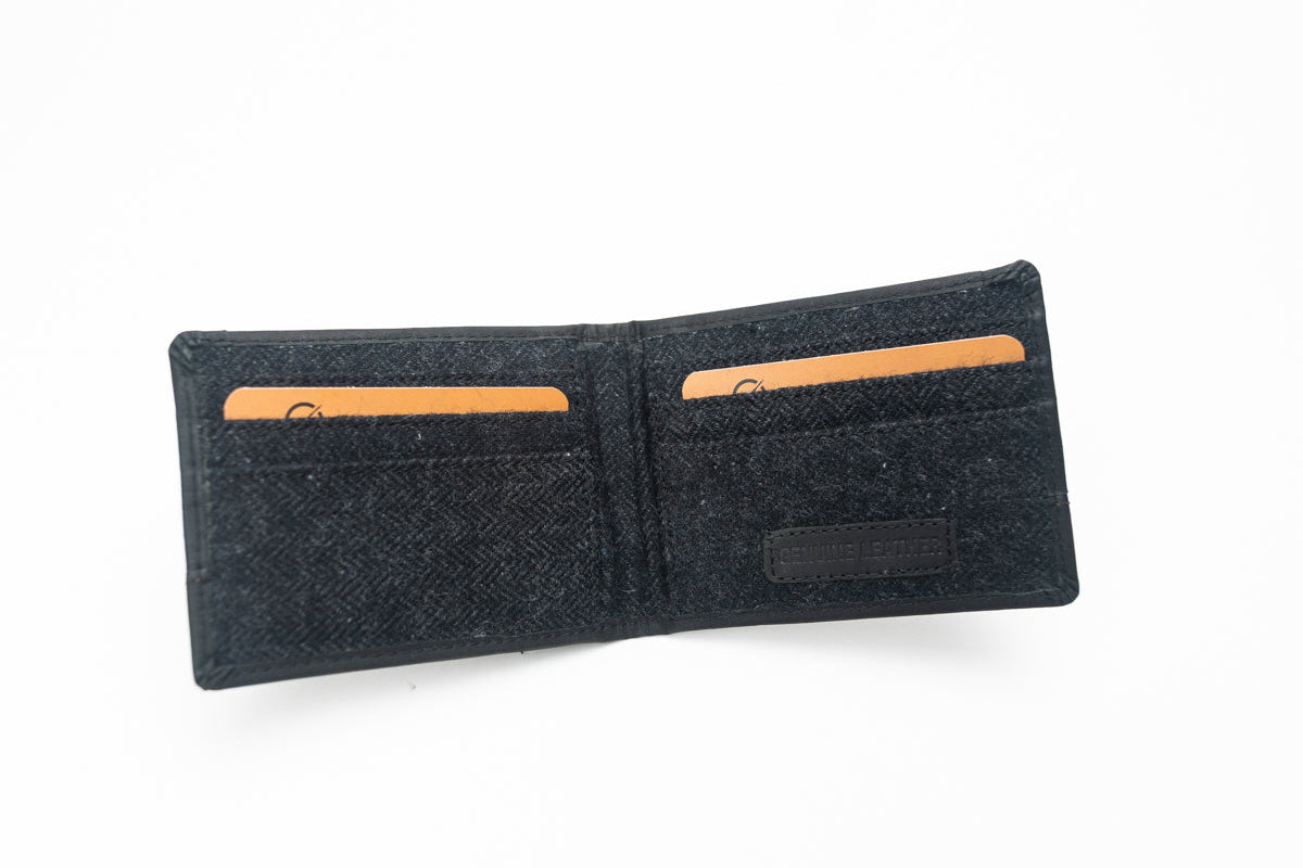 Tweed Black leather Card holder