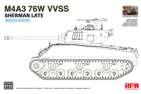 Ryefield model 1/35 M4A3 76W VVSS Sherman Late Standard Kit. Scale Model [variant_option4]