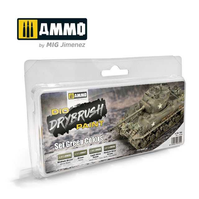 Ammo, Drybrush set, green colours Model Paint Ammo by mig.