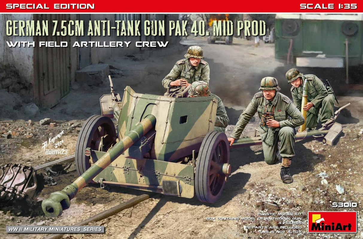 MiniArt 1/35 German 7.5 PaK 40 Mid W/Artillery Crew Scale Model MiniArt
