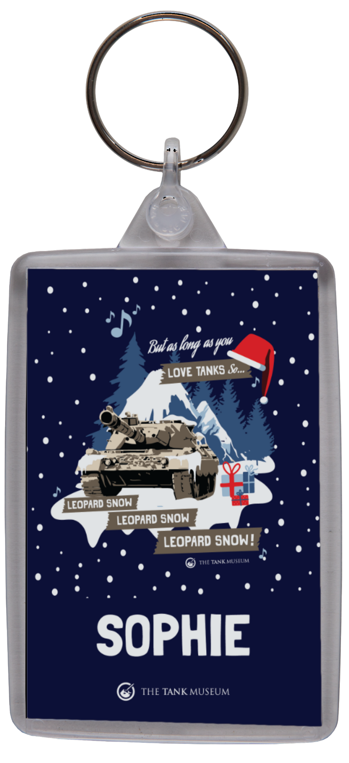 Christmas Leopard Snow Personalised Keyring