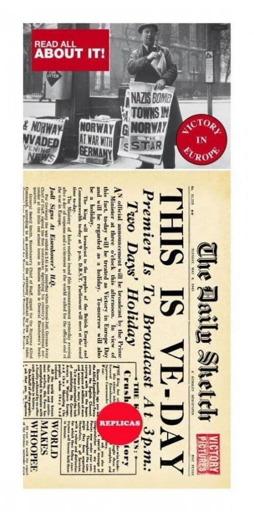 Victory in Europe Replica Newspaper Collectables The Memorabilia Pack Co