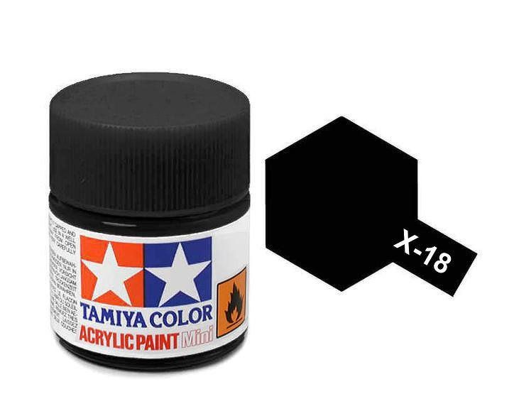 Tamiya 10ml Acrylic High Gloss Paint: X-1 to X-19 Model Paint X-18 Semi Gloss Black [variant_option4]