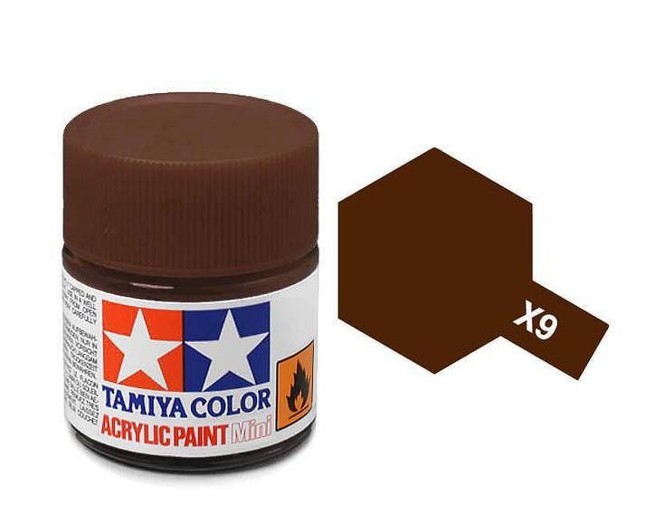 Tamiya 10ml Acrylic High Gloss Paint: X-1 to X-19 Model Paint X-9 Brown [variant_option4]